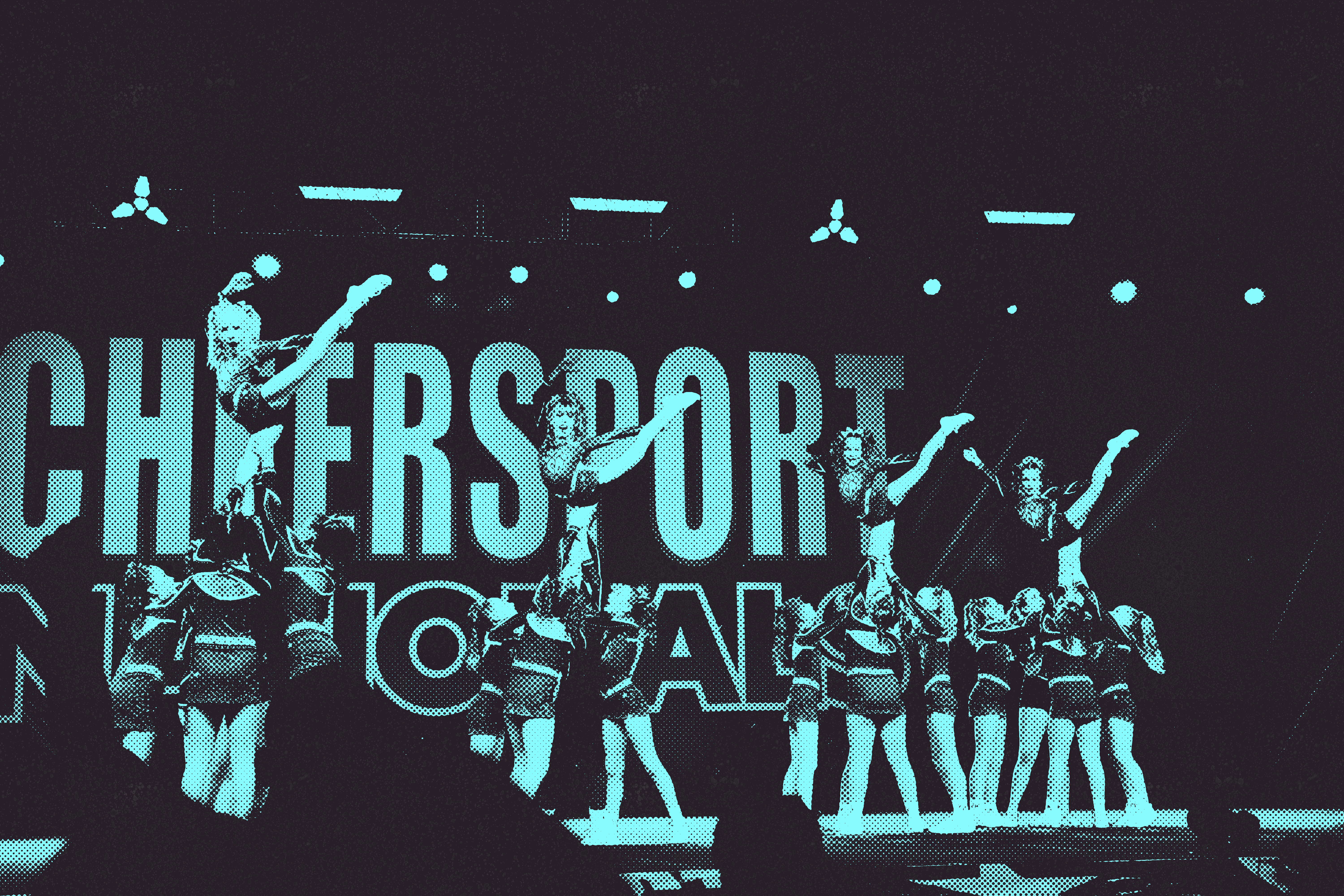 Cheer squad performing on stage at CHEERSPORT Nationals